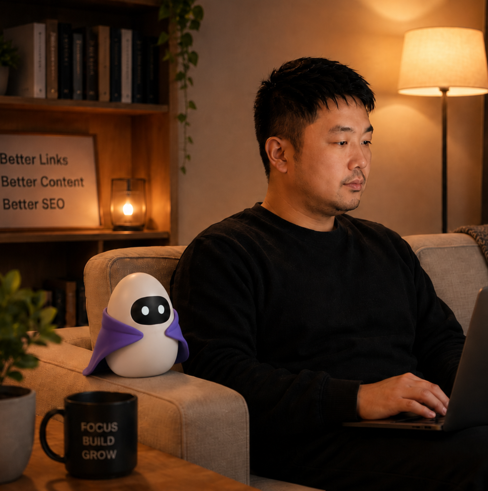Atimmy Tsai working with the EggROI mascot
